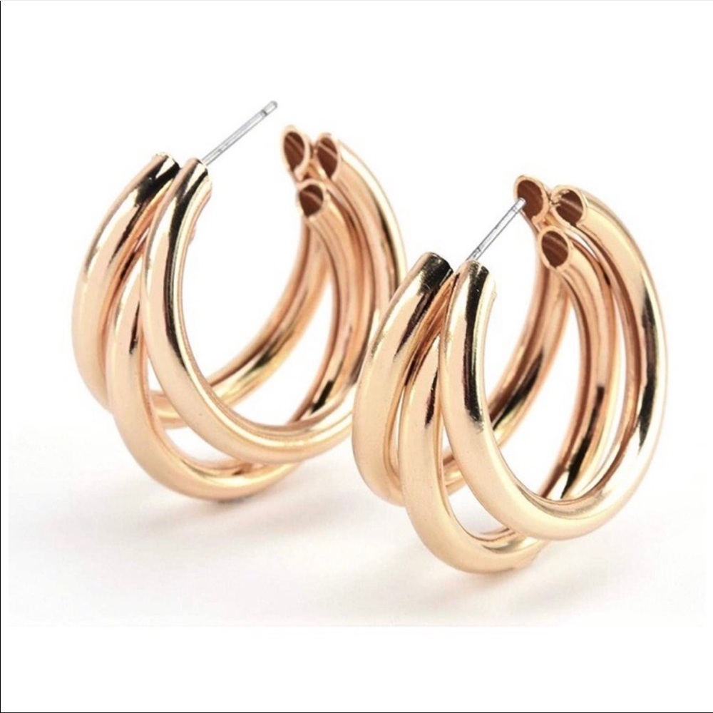 New Gold Round Hoop Earrings - Picture 6 of 8